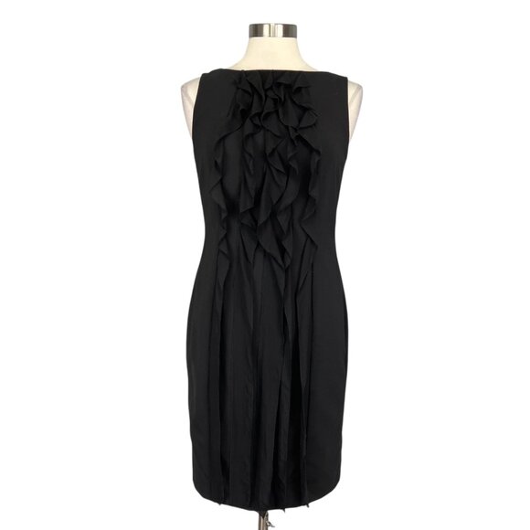 Ann Taylor Sleeveless Sheath Dress Black Stretch Wool Silk Ruffle size 8 - Picture 1 of 10
